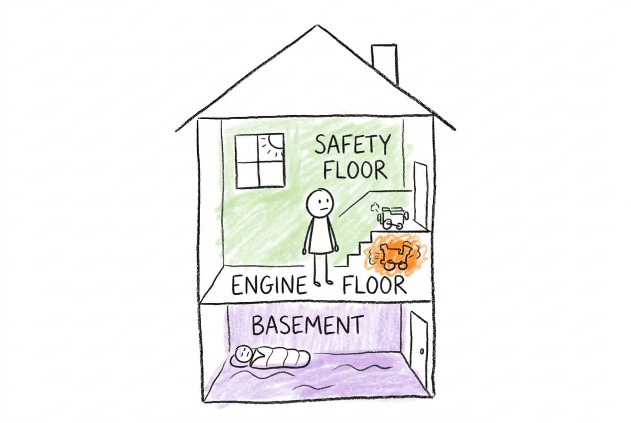 The three rooms: safety floor, engine floor, basement
